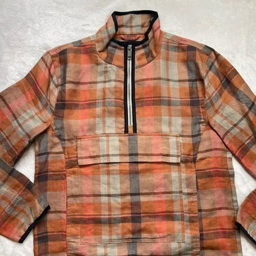 Bonobos Men's  Plaid Rust‎ Color Long Sleeve 100% Linen Anorak Size Small NEW